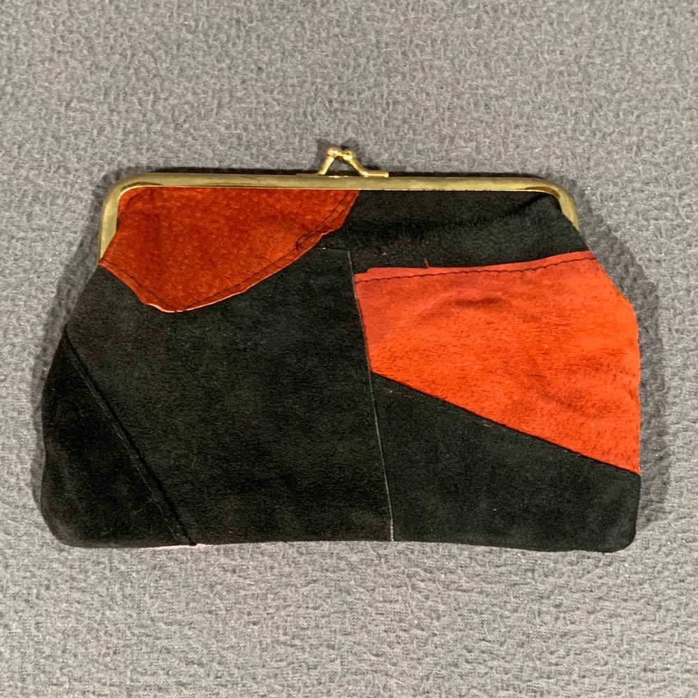 Unbranded Patchwork Suede Clutch Women Small Multicolor Kiss Lock Vintage Bag